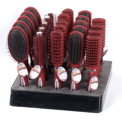 25pcs rubber handle base plastic display hair hairbrush comb mirror brush set ningbo china Waimaotong factory wholesale